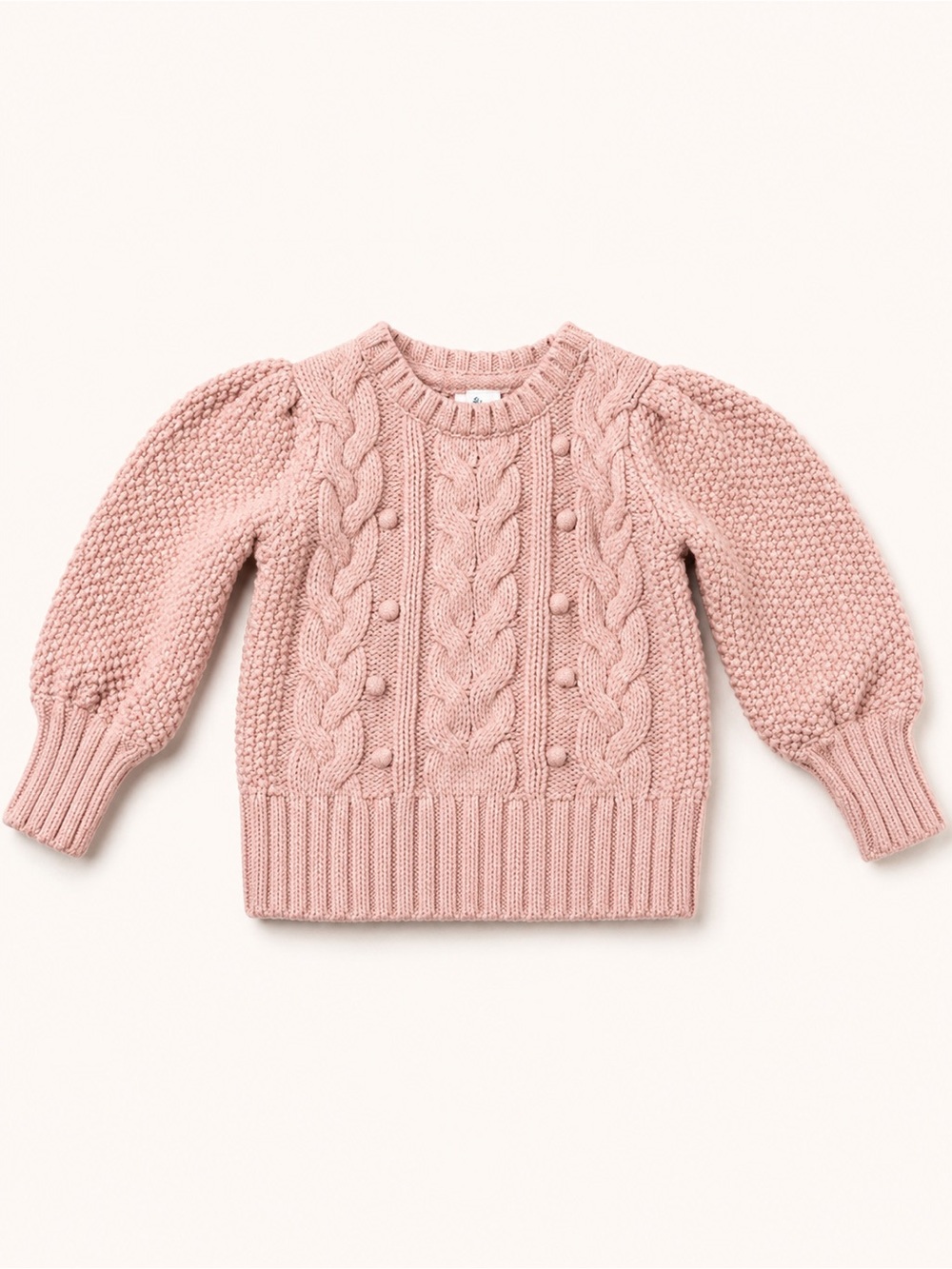 GAP Pink Cable-Knit Puff-Sleeve Sweater
